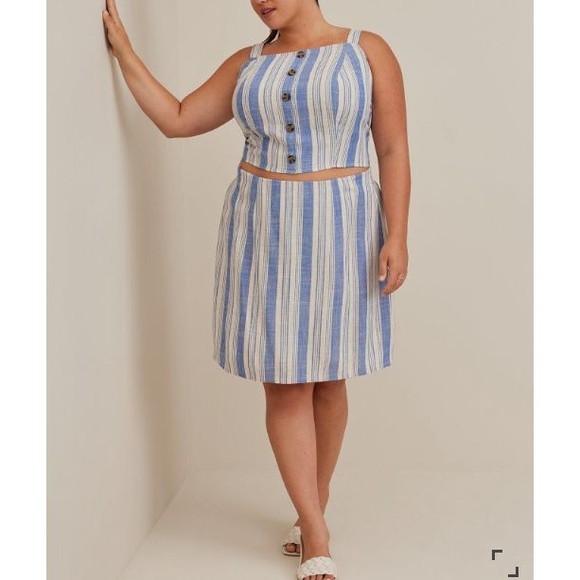 Torrid Linen Blend Blue Button Crop Tank Skirt Set Elastic Waist Smoked Sz 5X/6X - Picture 1 of 15
